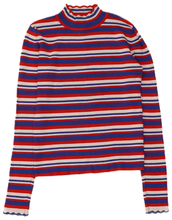 Zara Womens Crop Top Langærmet UK 8 Lille flerfarvet stribet viskose