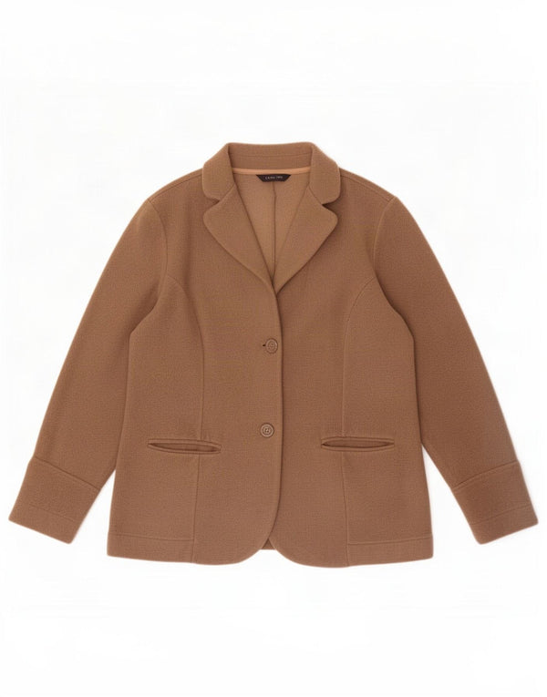 Lands End Womens Fleece 2 Button Blazer Jacket UK 12 Medium Beige Polyester