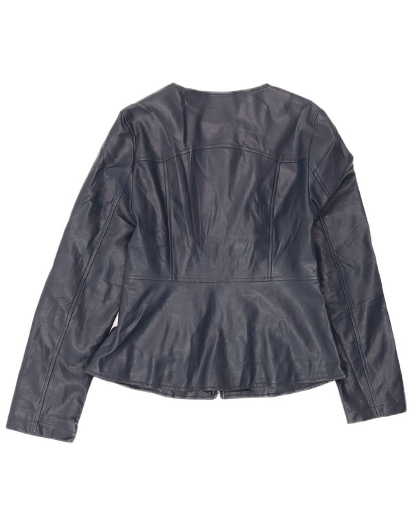 Giacca da donna in ecopelle Zara UK 12 poliestere blu navy medio