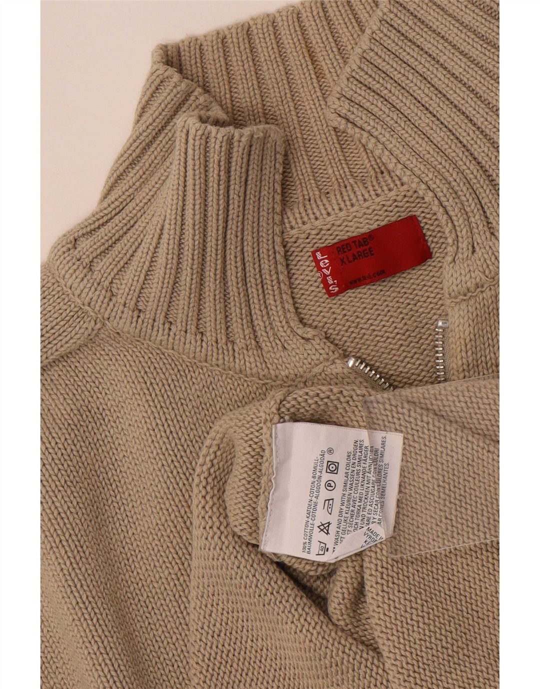 Levi's herre cardigan sweater med fuld lynlås XL beige bomuld
