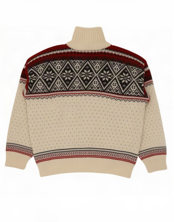 Campagnolo Pull à col zippé pour homme Large en laine Fair Isle blanc cassé