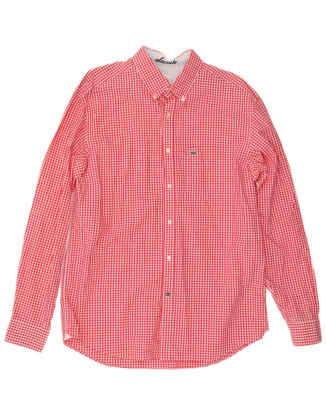 Lacoste Herre Regular Fit skjorte str. 43 Large Red Gingham Cotton