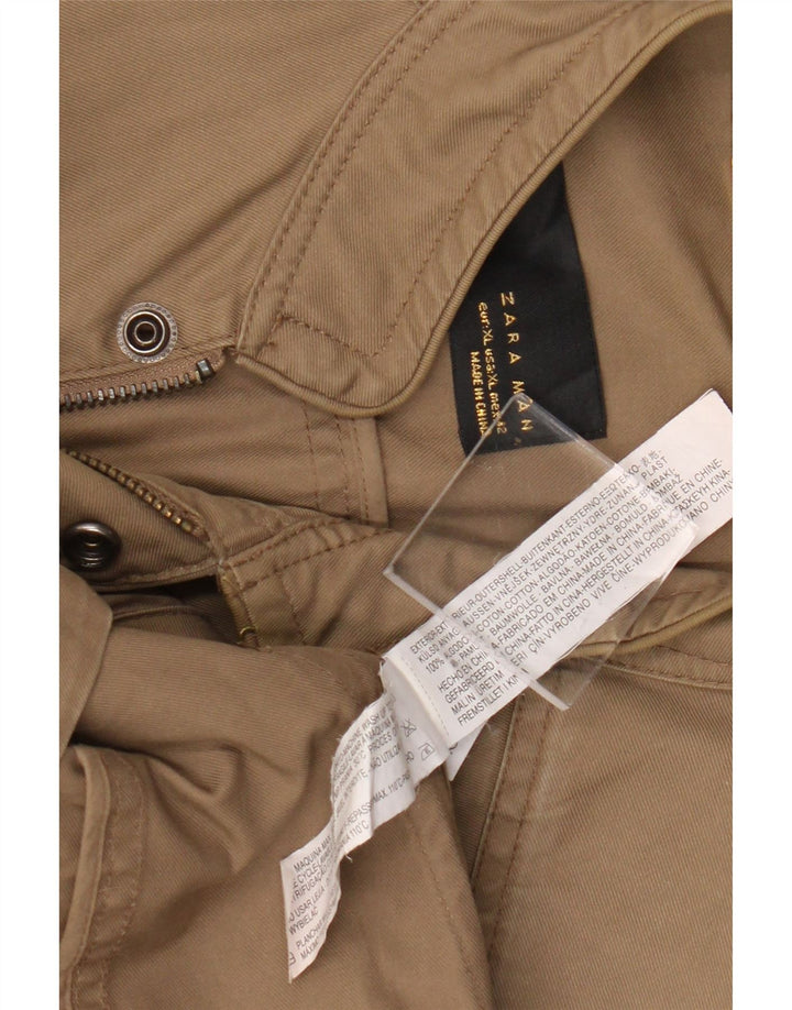 Zara Mens Utility Jacket UK 42 XL Beige Cotton