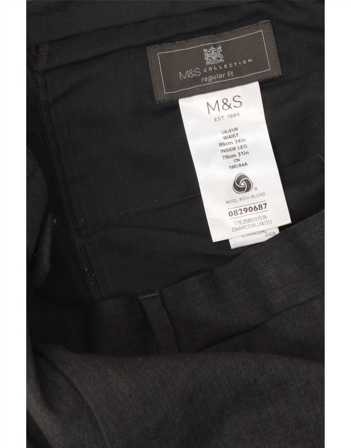 Marks & Spencer Mens Regular Fit Suit Trousers W34 L31 Grey Wool