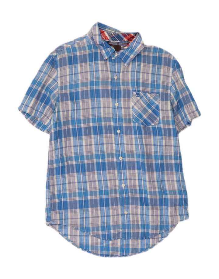 TIMBERLAND Mens Earthkeepers Slim Fit Short Sleeve Shirt Medium Blue Check Vintage Timberland and Second-Hand Timberland from Messina Hembry 