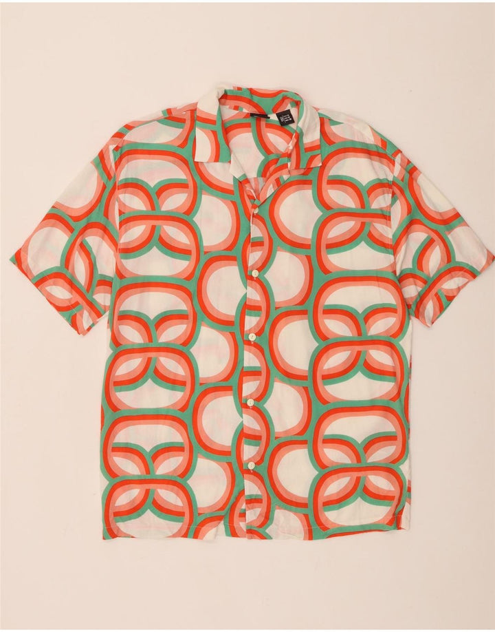 Pull & Bear Mens Short Sleeve Shirt Medium Multicoloured Geometric Viscose