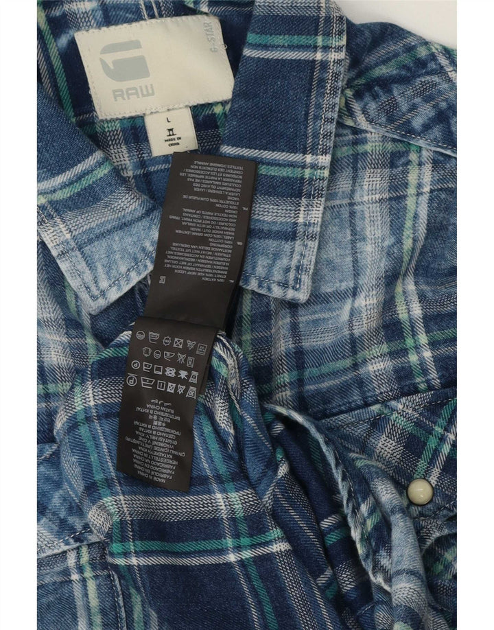 G-Star Mens Flannel Shirt Large Blue Check Cotton