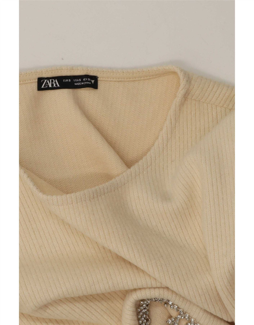 Zara Womens Crop Top Langærmet UK 10 Small Beige