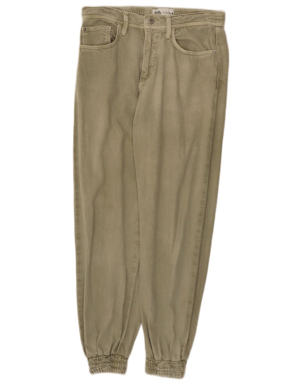 Zara Womens Joggers Casual Trousers XS W24 L26 Khaki Cotton