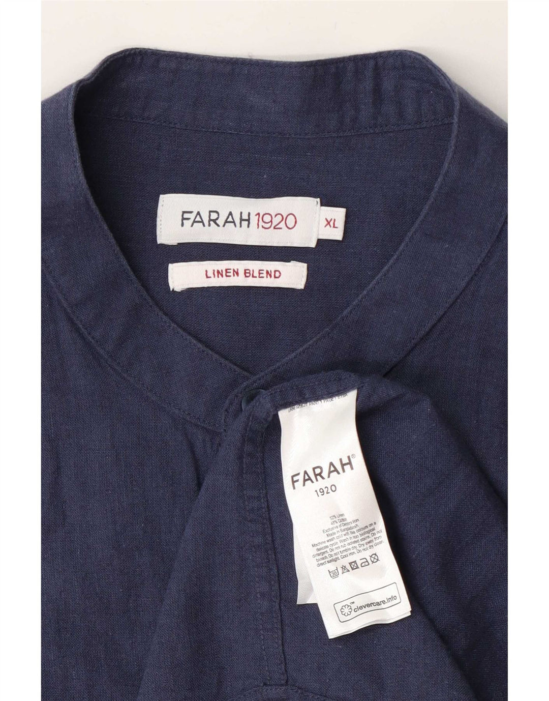 Farah Mens Short Sleeve Shirt XL Navy Blue Linen