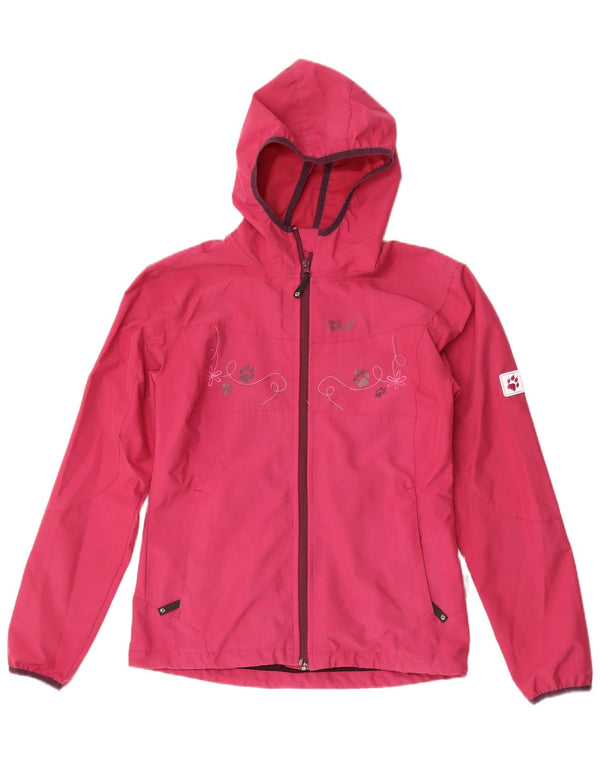 Jack Wolfskin Girls Graphic Hooded Rain Jacket 15-16 Years Pink Floral