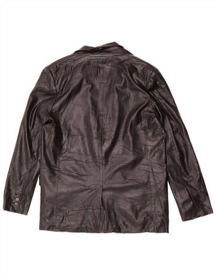 Zara Womens 1 Button Faux Leather Blazer Jacket UK 14 Medium Black