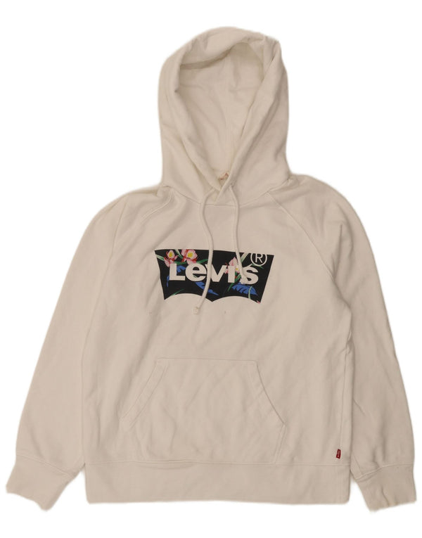 Maglione con cappuccio oversize grafico da donna Levi's UK 10 piccolo cotone bianco