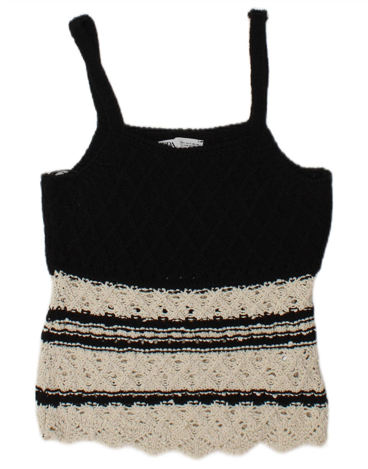 Zara Womens Knit Cami Top UK 12 Medium Black Colourblock Cotton