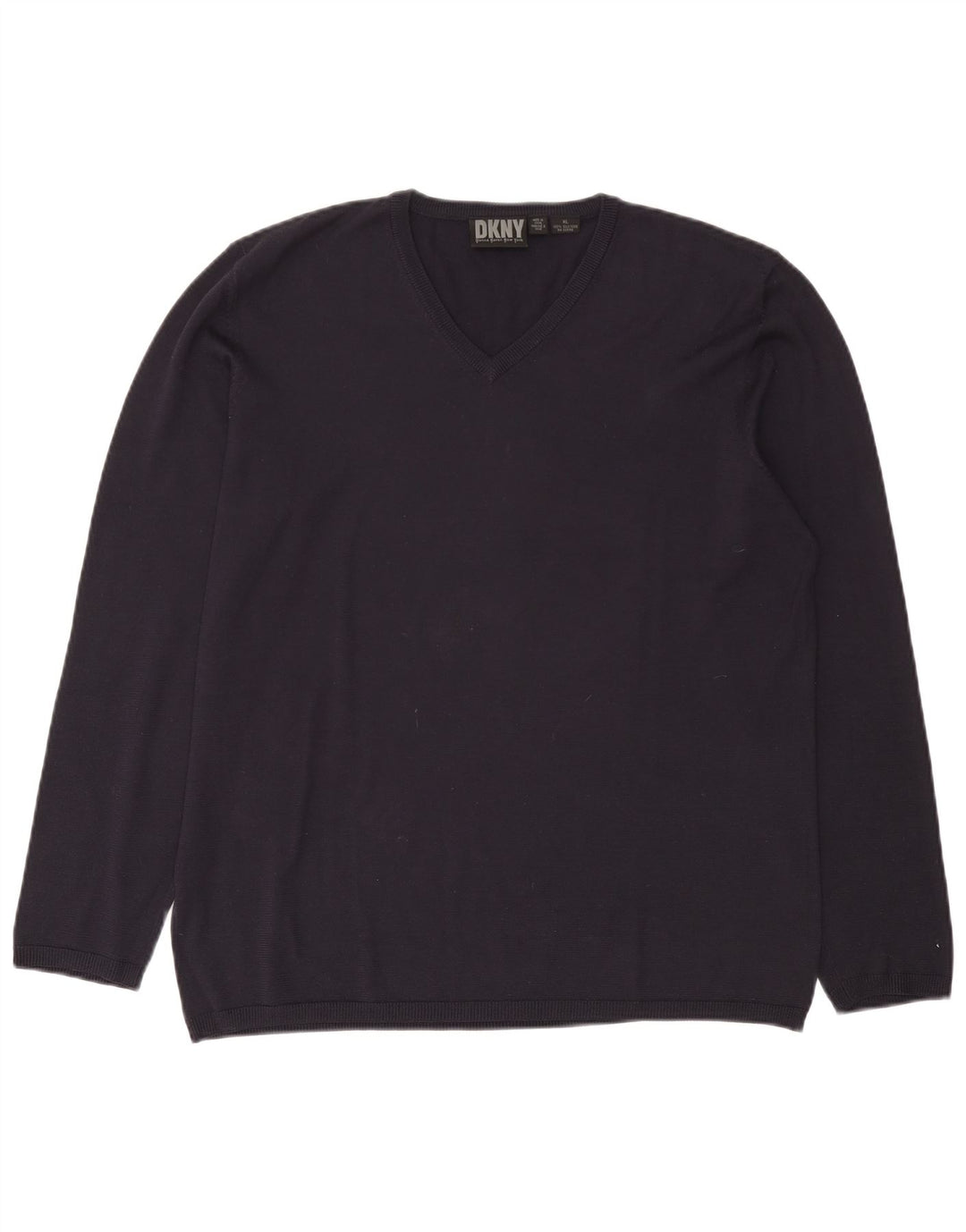 Dkny Mens V-Neck Jumper Sweater XL Navy Blue Silk