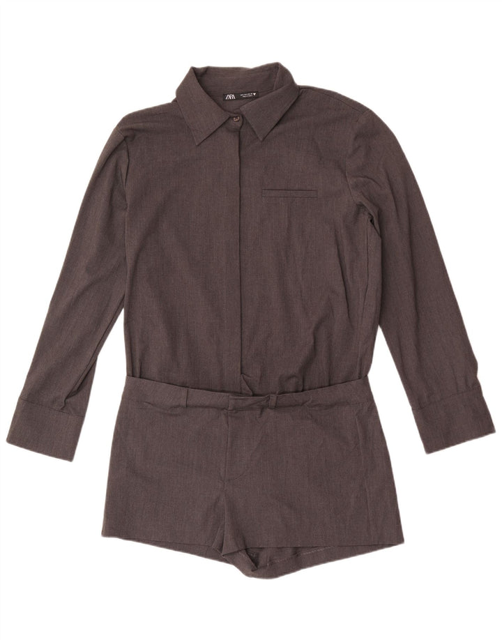 Camisa feminina Zara Playsuit UK 16 grande poliéster cinza
