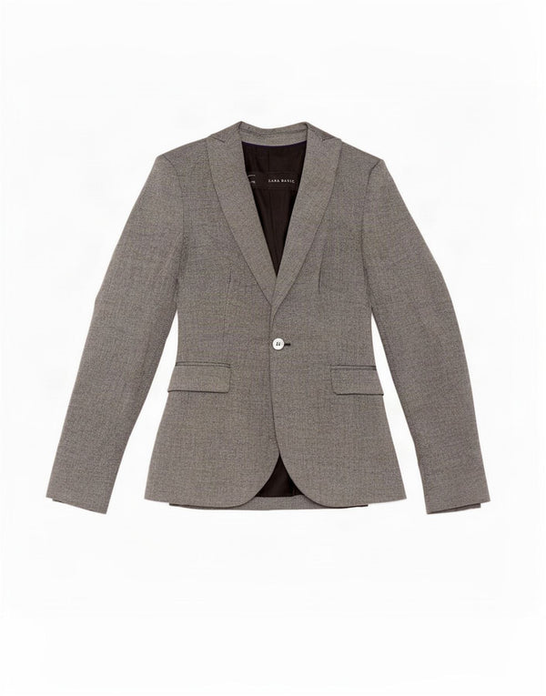 Jaqueta blazer feminina Zara com 1 botão Reino Unido 6 XS cinza poliéster