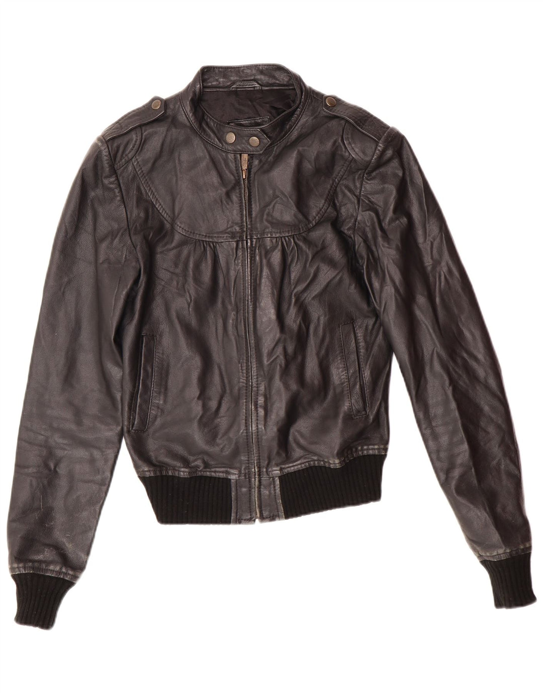 XDYE Womens Leather Jacket UK 10 Small Black Leather Biker
