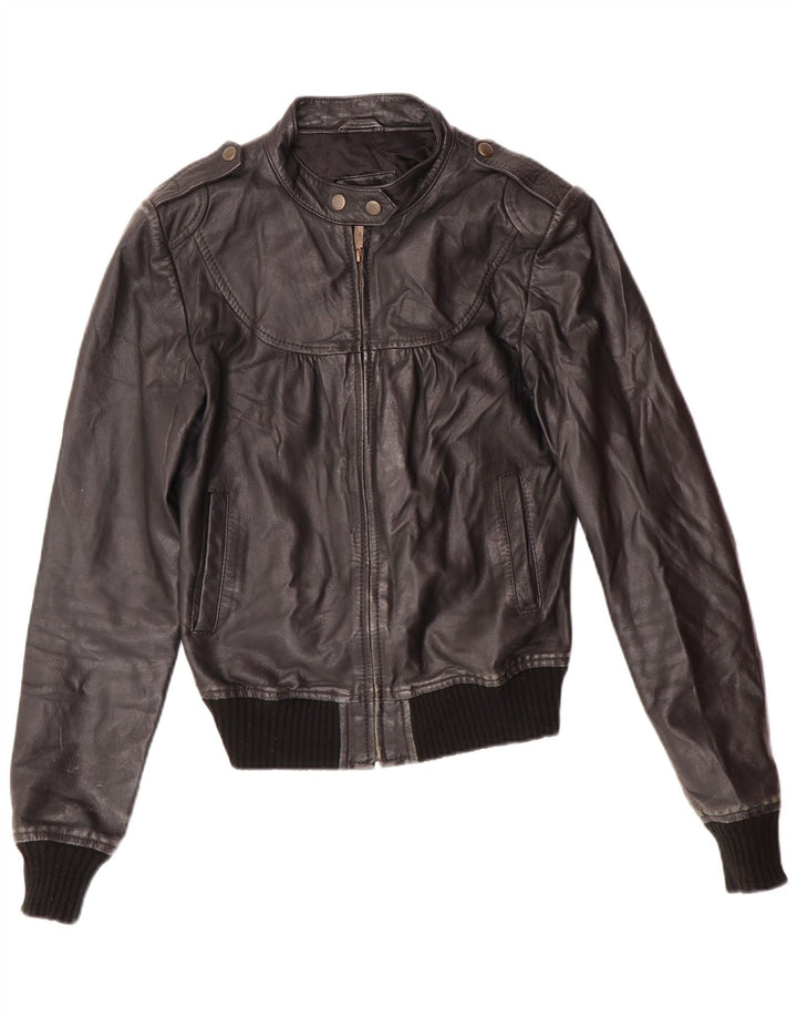 XDYE Womens Leather Jacket UK 10 Small Black Leather Biker