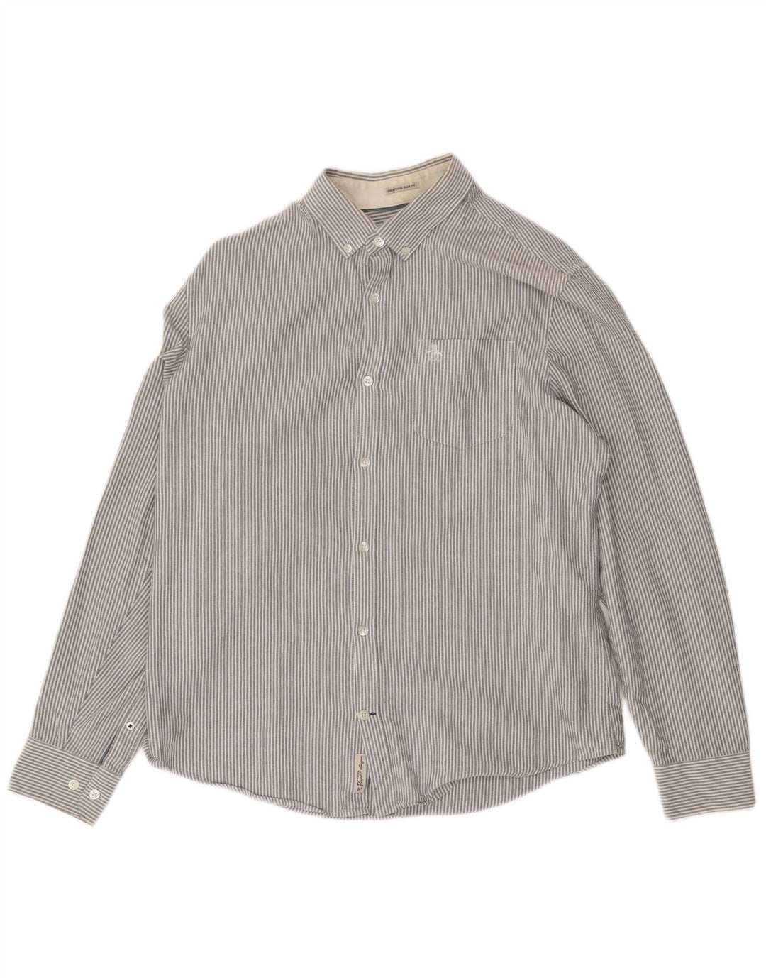 Penguin Mens Heritage Slim Fit Shirt Large Grey Pinstripe