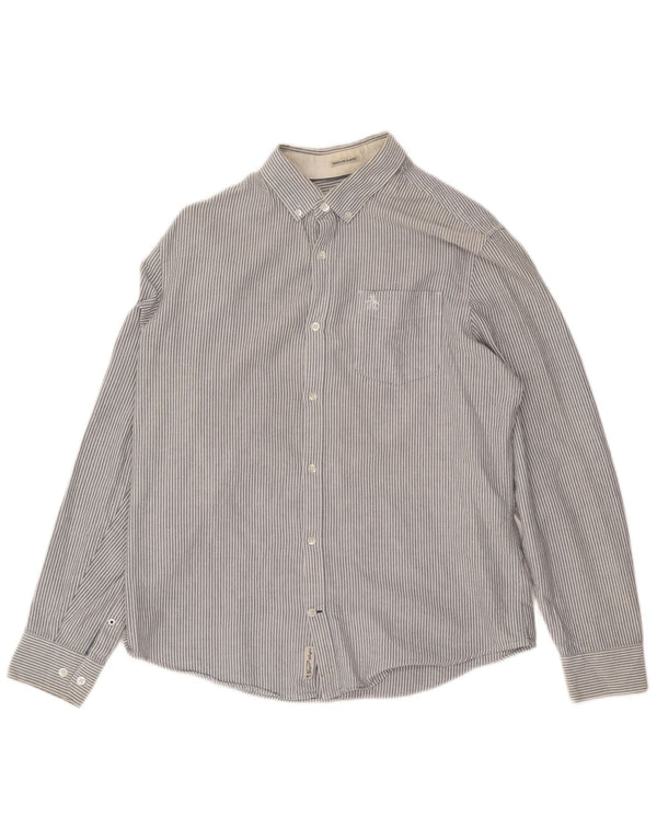 Penguin Mens Heritage Slim Fit Shirt Large Grey Pinstripe