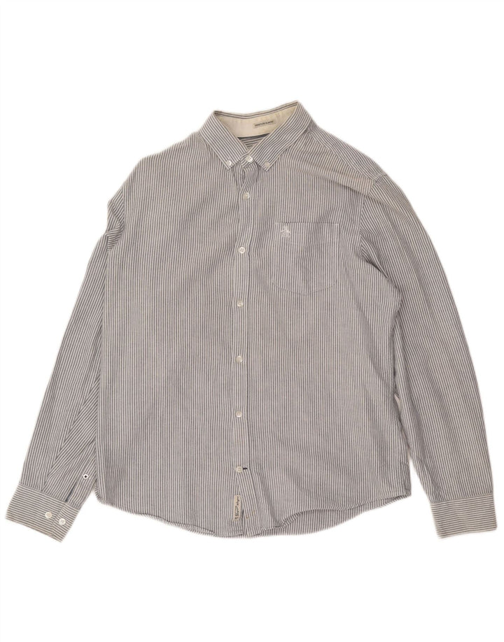 Penguin Mens Heritage Slim Fit Shirt Large Grey Pinstripe