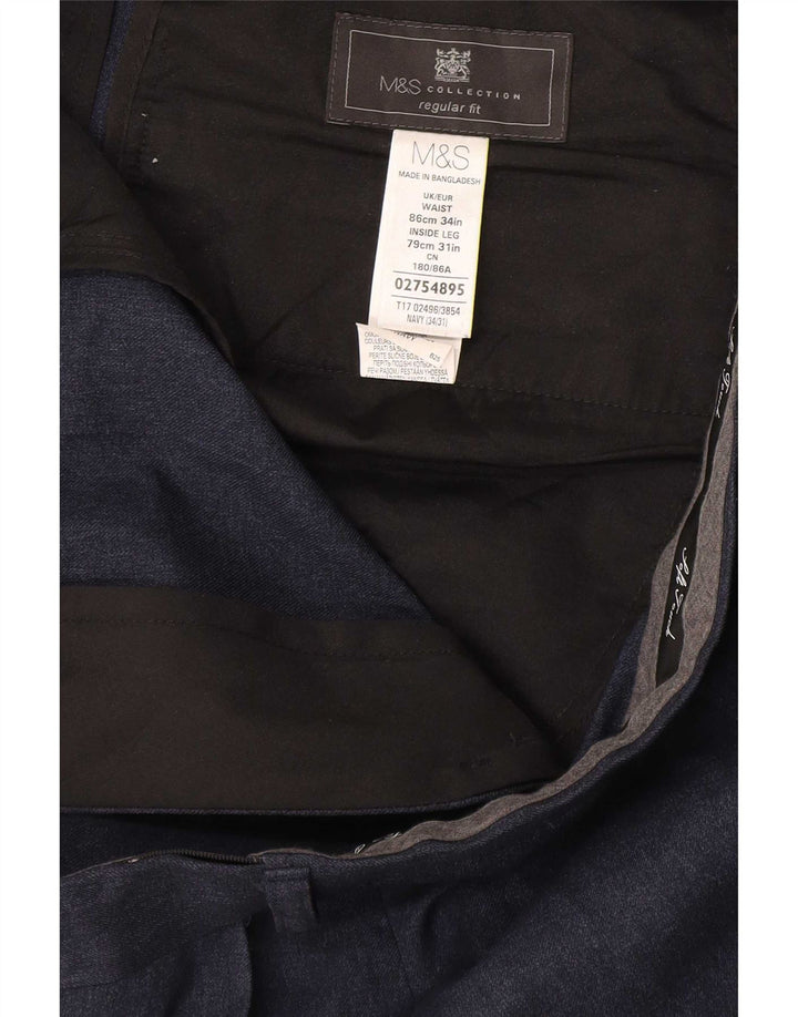 Marks & Spencer Mens Regular Fit Suit Trousers W34 L31 Navy Blue Polyester