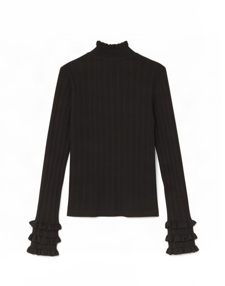 Zara Mujer Top Manga Larga UK 42 Medium Viscosa Negra