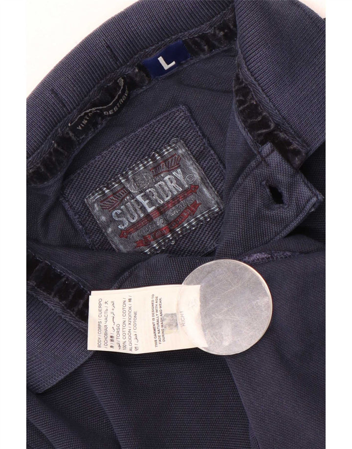 Superdry Mens Polo Shirt Large Navy Blue Cotton