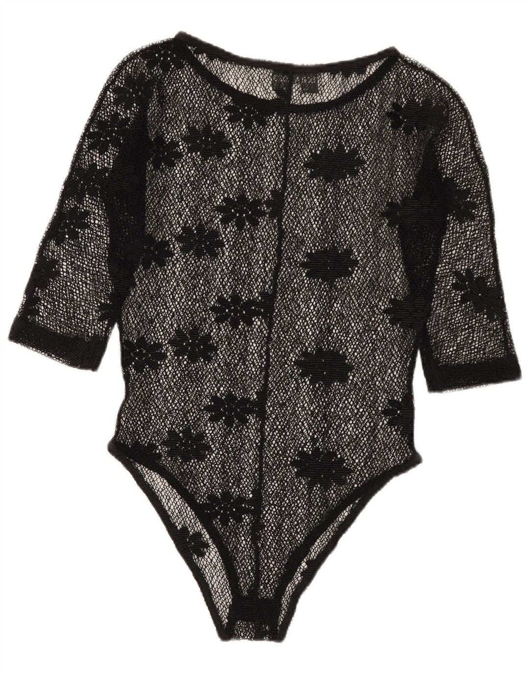 Vintage Womens See Through Lace Bodysuit IT 42 Medium Black Floral