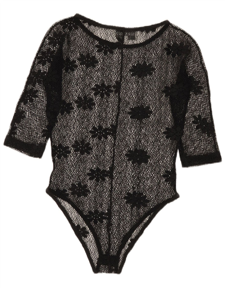 Vintage Womens See Through Lace Bodysuit IT 42 Medium Black Floral