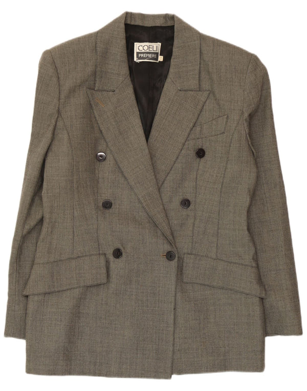 Vintage Womens Double Breasted Blazer Jacket IT 44 Medium Grey Wool