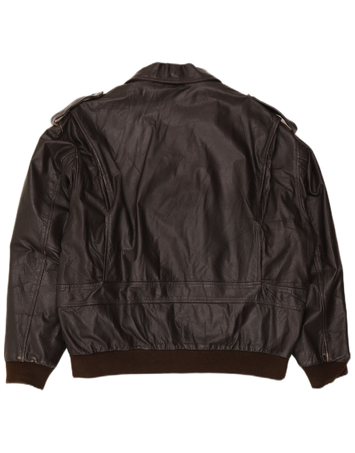 Vintage Mens Military Leather Jacket IT 56 3XL Brown