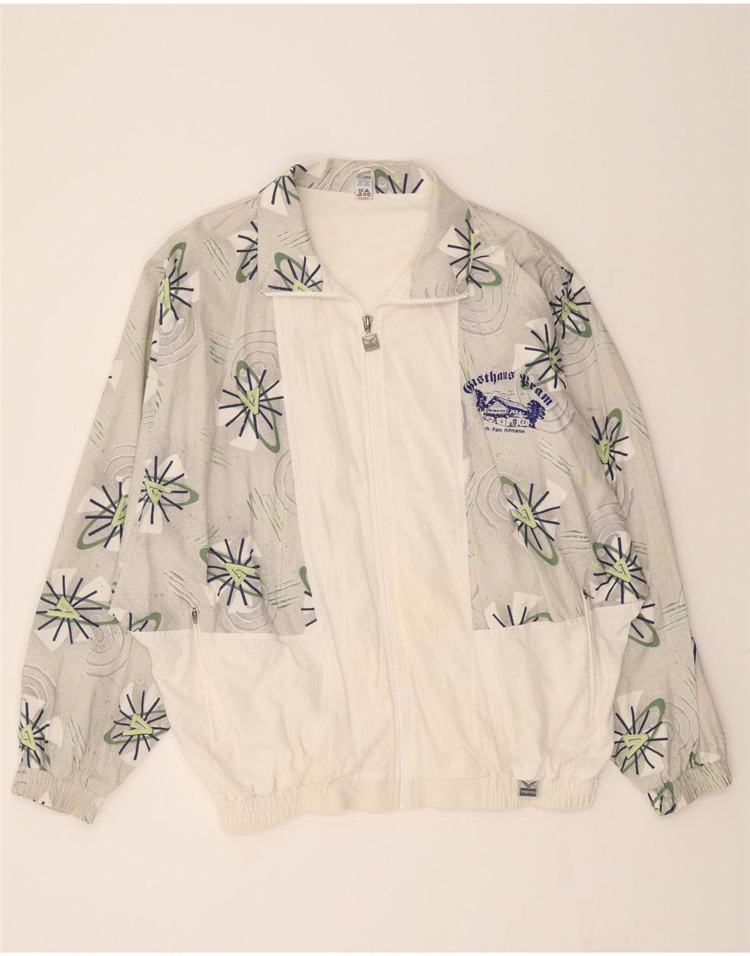 TRIGEMA Mens Tracksuit Top Jacket Large White Geometric Cotton Vintage Trigema and Second-Hand Trigema from Messina Hembry 