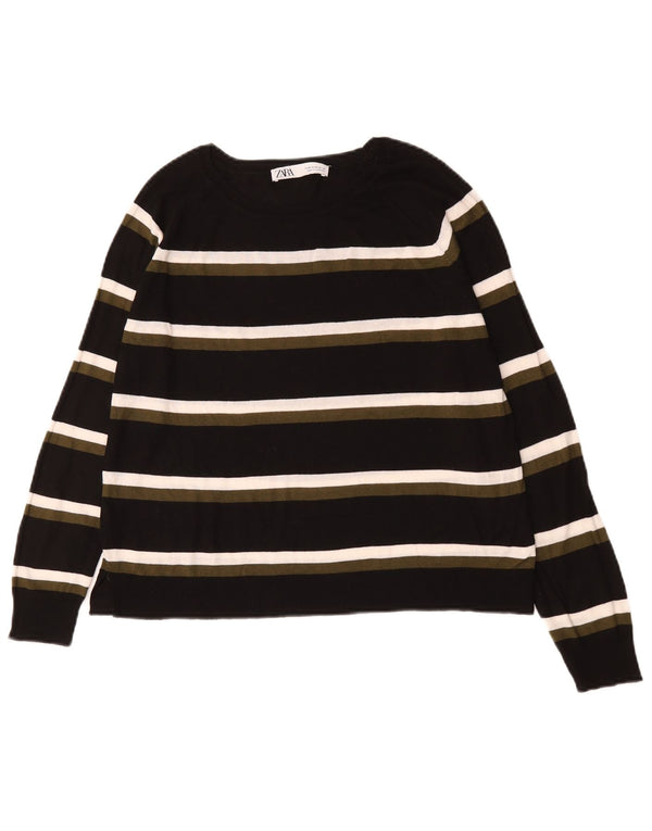 Zara Womens Boat Neck Jumper Sweater UK 14 Medium Black Striped