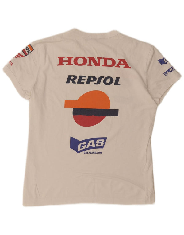 Camiseta masculina gráfica Gas Top pequeno branco
