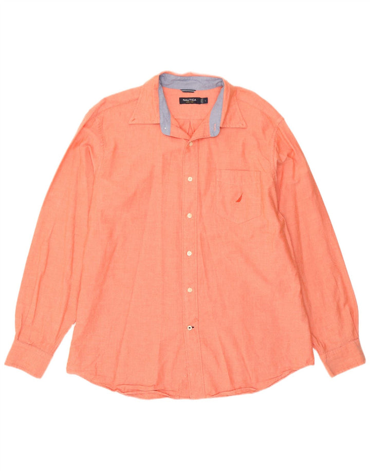 Nautica Mens Shirt Large Orange Cotton