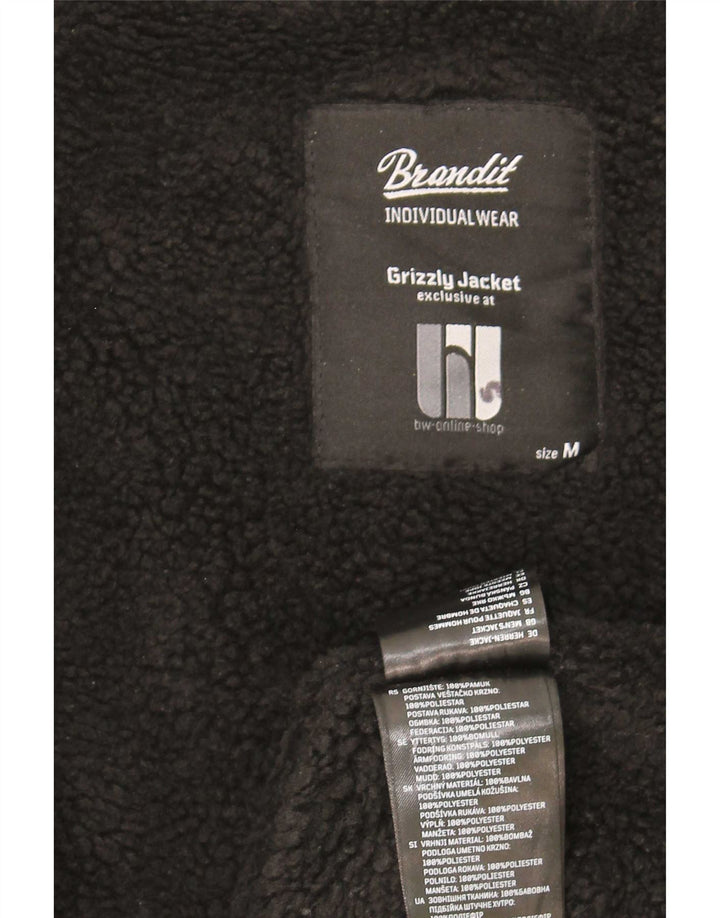 Brandit Mens Hooded Padded Bomber Jacket UK 38 Medium Black Polyester