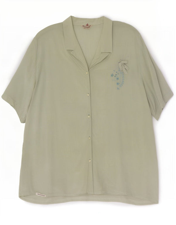Padovanelle Damen Kurzarm-Hemdbluse IT 50 XL Grün geblümt