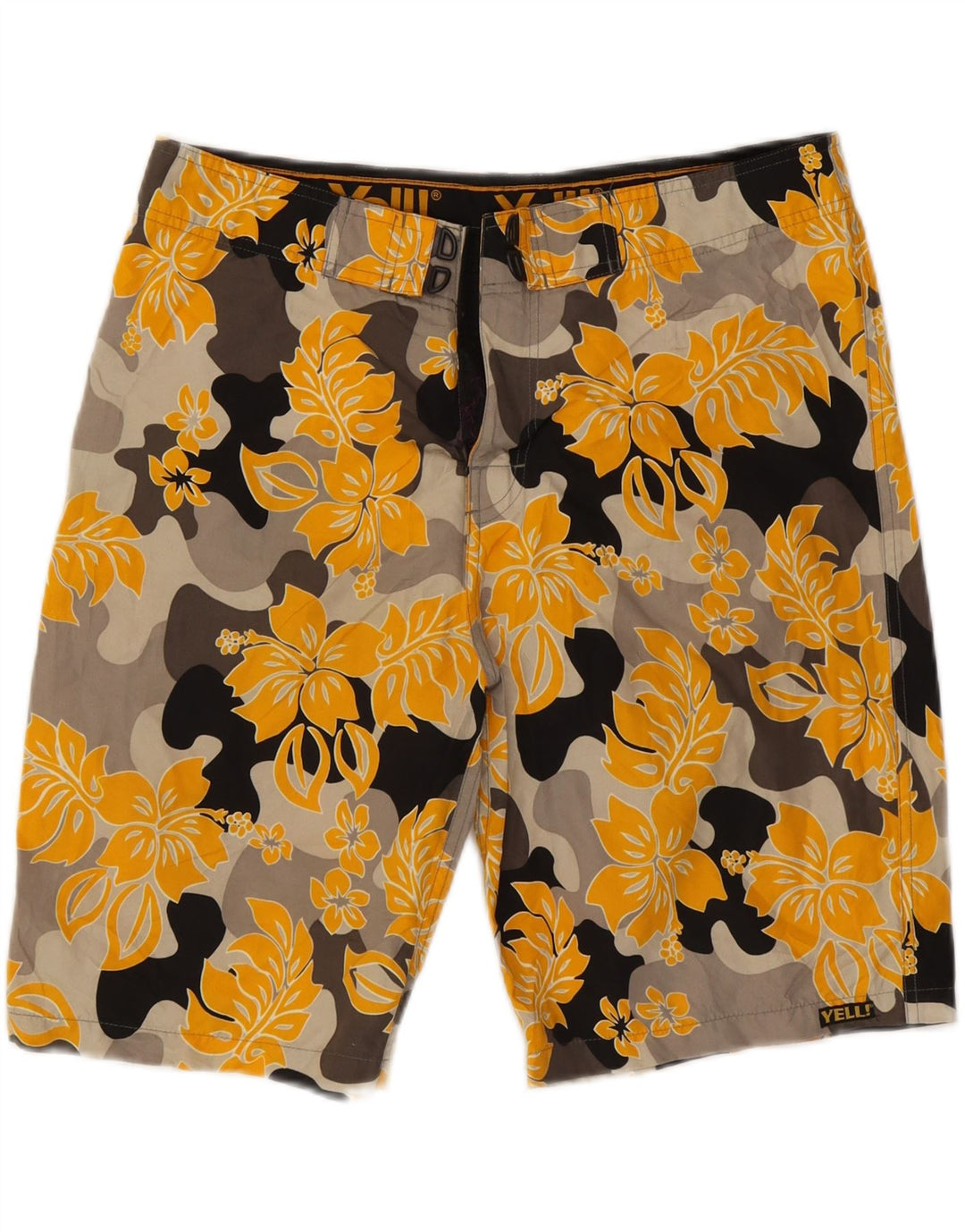 YELL! Mens Swimming Shorts XL Yellow Floral Polyester Vintage Yell! and Second-Hand Yell! from Messina Hembry 