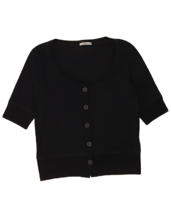 Marks & Spencer Womens 1/2 Sleeve Cardigan Top UK 16 Large  Black Cotton