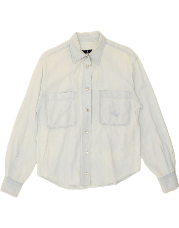 TRUSSARDI Womens Shirt UK 14 Medium Blue Cotton