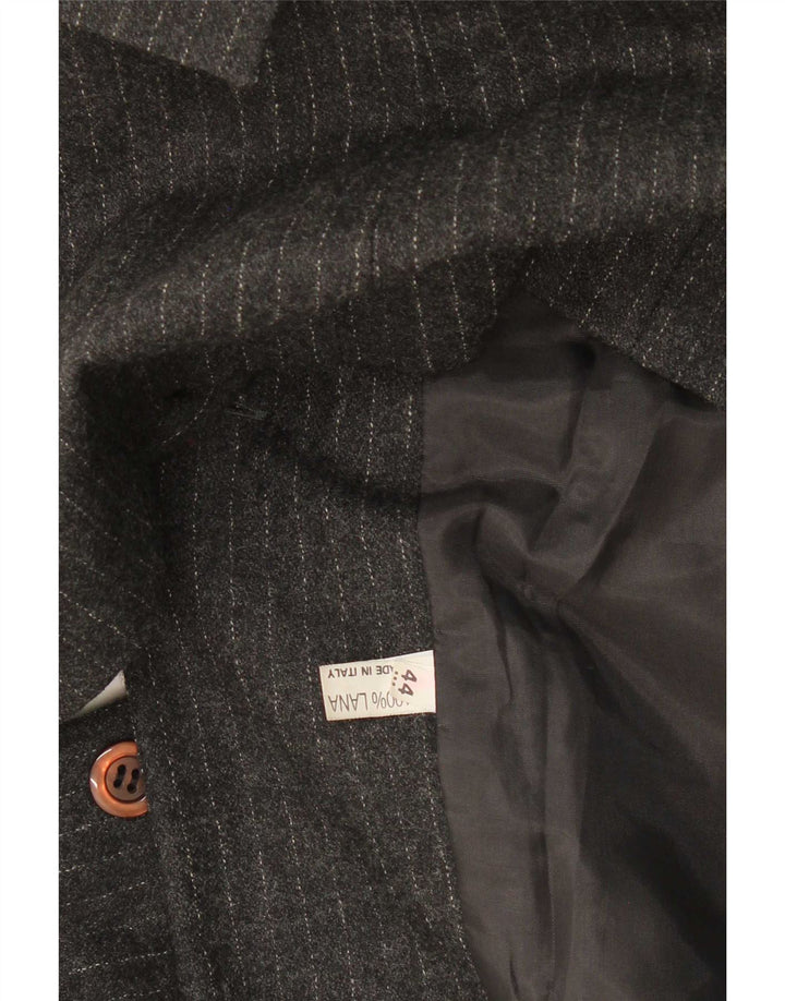 Jaqueta blazer feminina vintage de 3 botões IT 44 lã listrada cinza médio