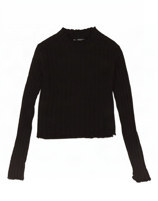 Maglione corto a collo alto da donna Zara UK 14 grande cotone nero