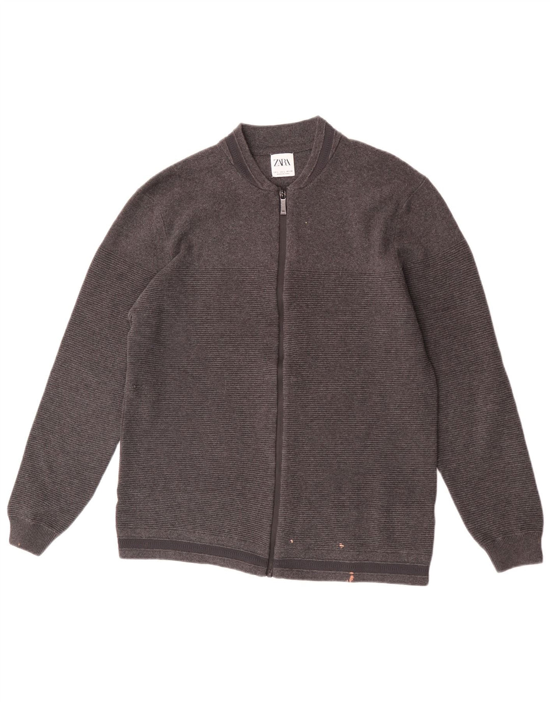 Zara Herren-Strickjacke, groß, grau gestreift, Baumwolle