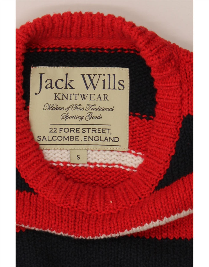 JACK WILLS Mens Crew Neck Jumper Sweater Small Red Striped Cotton Vintage Jack Wills and Second-Hand Jack Wills from Messina Hembry 