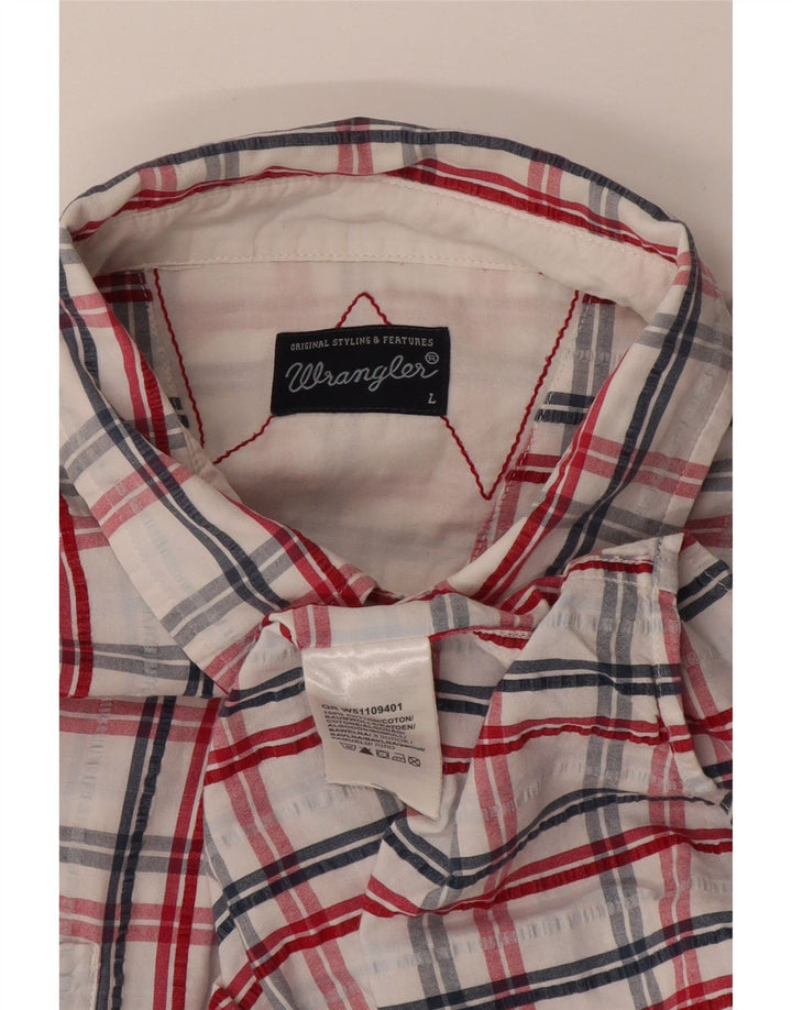 Wrangler Mens Short Sleeve Shirt Large White Plaid Cotton