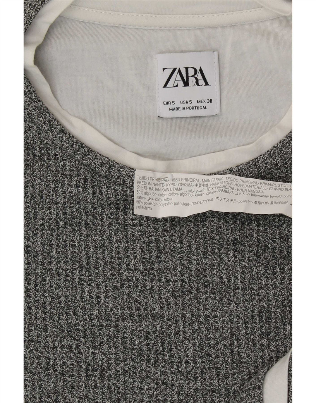 Zara Mens Top Long Sleeve Small Grey Flecked Cotton