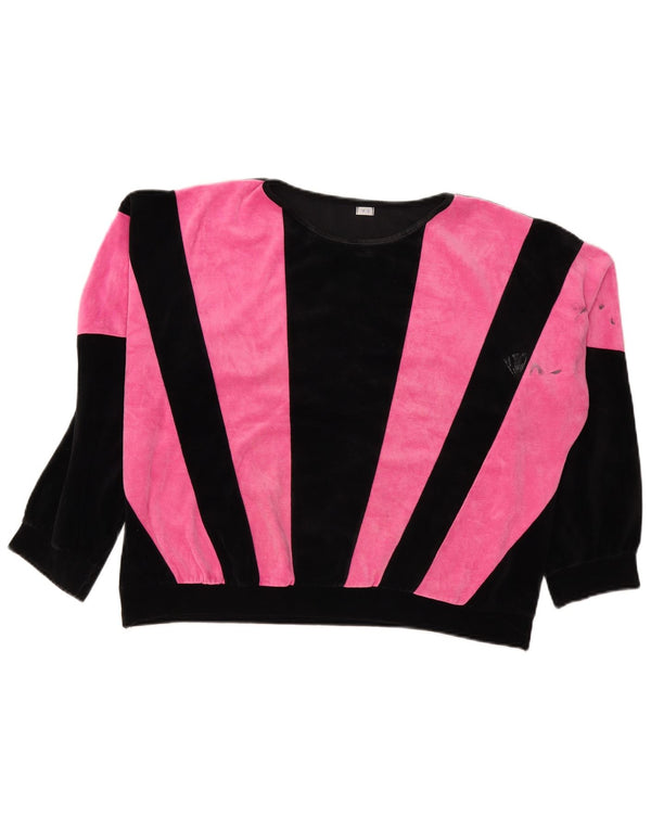 Vintage Dame Sweatshirt Jumper UK 18 XL Pink Colourblock Polyester