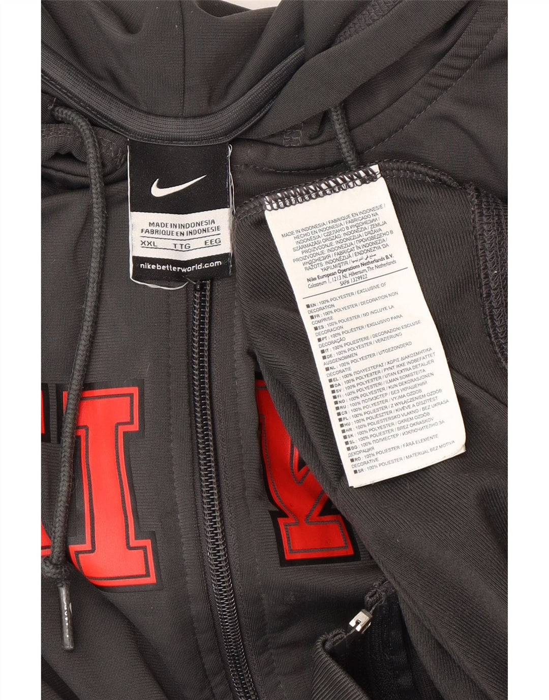 Nike Mens Graphic Zip Hoodie Sweater 2XL Grey Polyester